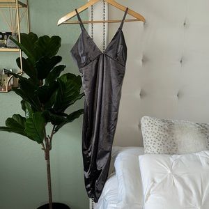 Lauras boutique steel colored Satin midi dress.